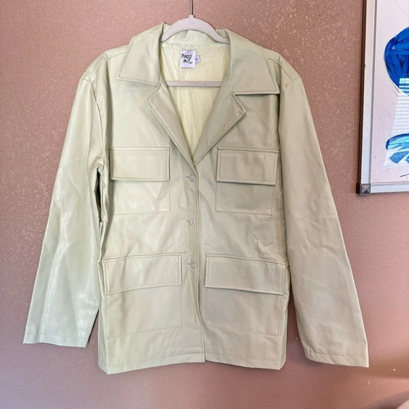 Princess Polly Green Mint Cargo Oversized Faux Leather Blazer F - Picture 1 of 5